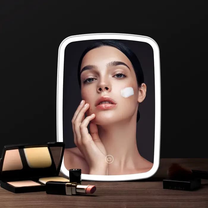 Miroir de maquillage LED avec support de bureau pliant Compact carré voyage cosmétique Portable éclairé