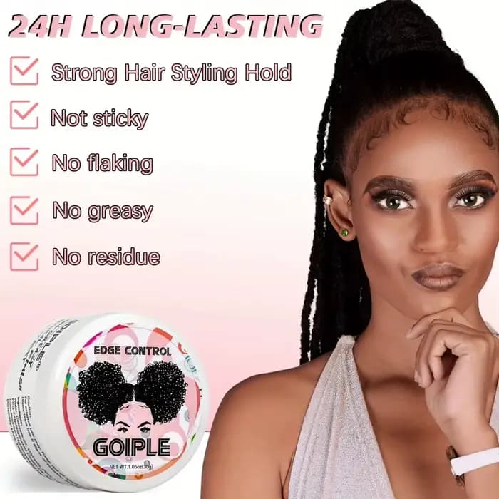 GOIPLE 30g Kit de cire de contrôle des bords pour femmes Gel coiffant Non gras petite taille Gel de ligne de cheveux lisse longue durée avec Kit de brosse