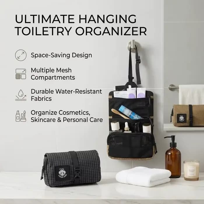 Trousse de Toilette de Voyage Portable, Sac de Rangement Étanche Suspendable pour la Randonnée et les Courts Voyages, Soins de la Peau