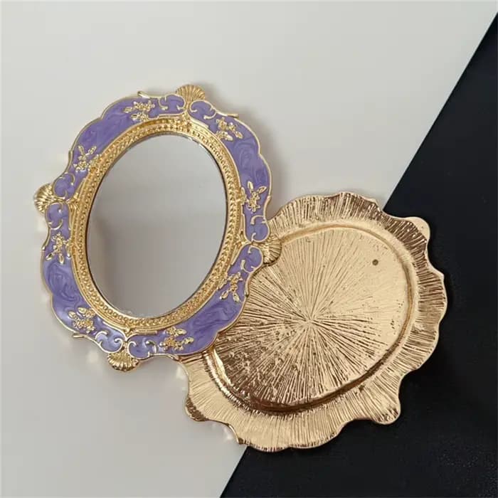 Mini miroir de maquillage rétro européen en Relief doré