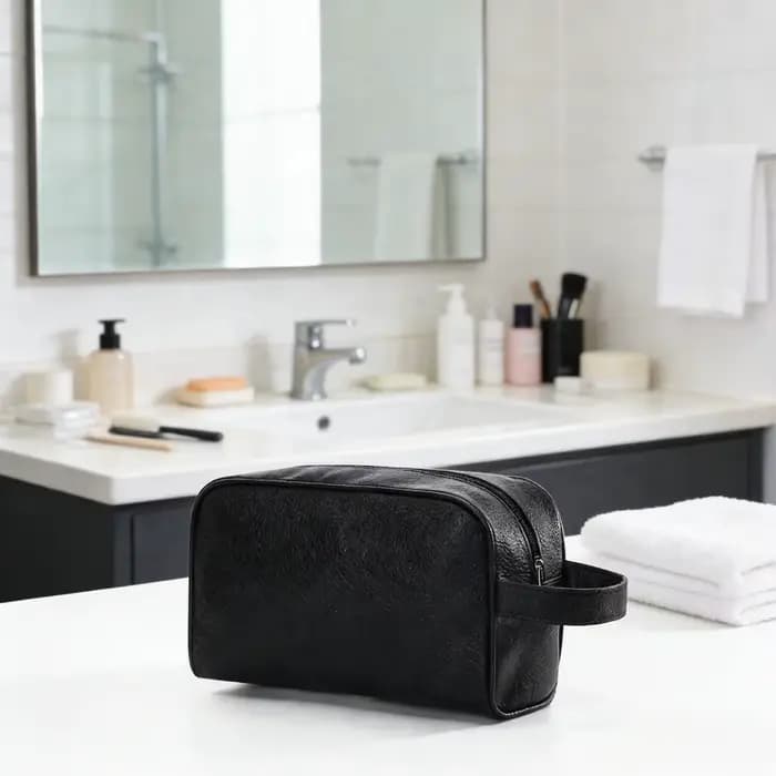 Sac de rangement avec poignée en cuir, grande capacité, trousse de toilette étanche pour voyage, organiseur de cosmétiques, pochette de rangement pour salle de bain