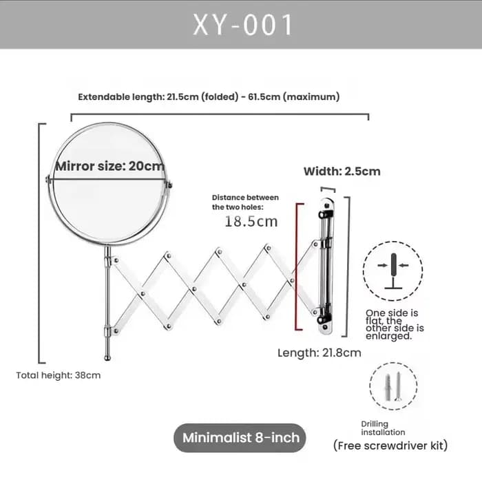 Miroir de maquillage grossissant portable extensible pour salle de bain d'hôtel, miroir pliable télescopique, double face à suspendre au mur