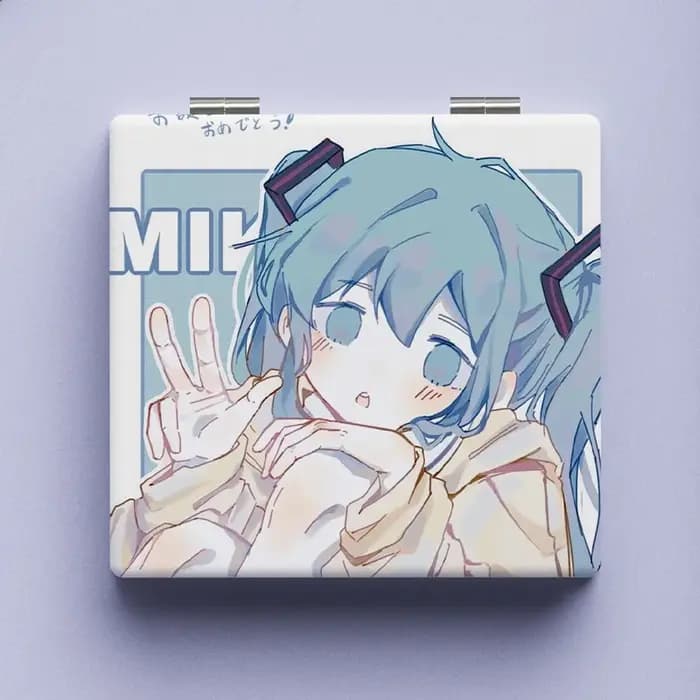 Hatsune-Miroir de Maquillage Pliable à Deux Faces pour Femme