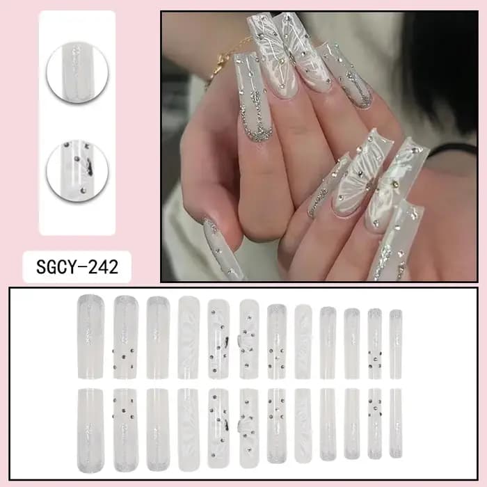 24 pièces de faux ongles Ultra longs en forme de cercueil