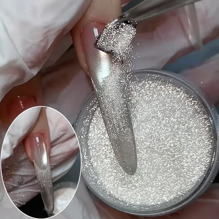 Poudre à ongles diamantée argentée 5g - Pigment pailleté ultra fin pour ongles en acrylique et en ge