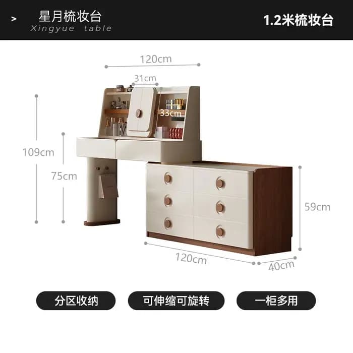 Meuble de maquillage blanc miroir avec rangement, cloisons cachées, commodes et armoires, style Kawaii, pour la maison