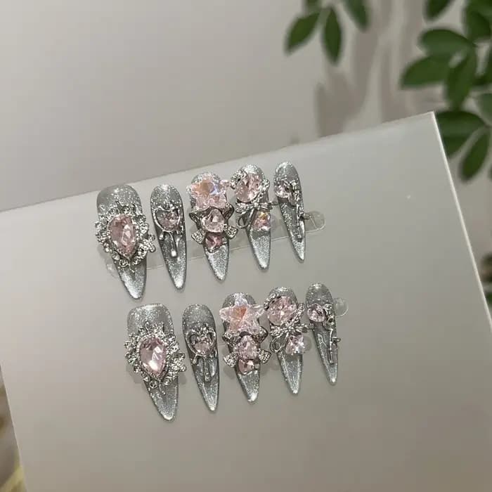 10 pièces/ensemble ongles à pression bleu rêveur faits à la main forme de Ballet courte dégradé et conception ombrée