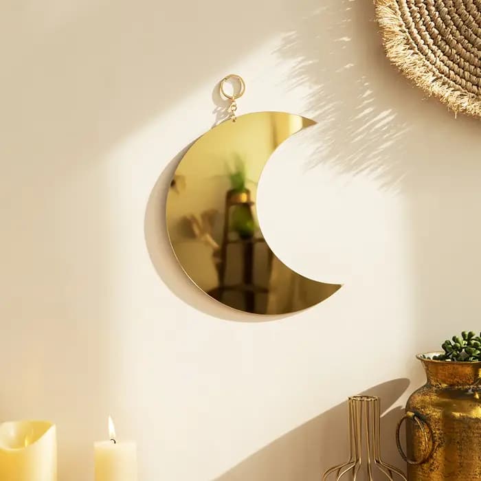 Miroir de maquillage lune doré en acrylique, miroir décoratif suspendu pour mur, chambre à coucher,