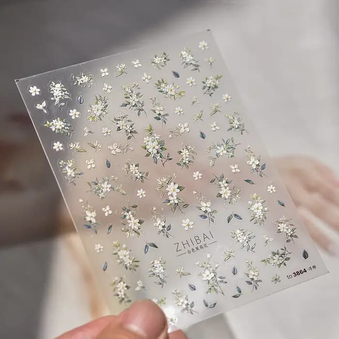 Autocollants pour ongles fleur de jasmin à paillettes 5D, 1 pièce, fleur en relief Kawaii, décoratio