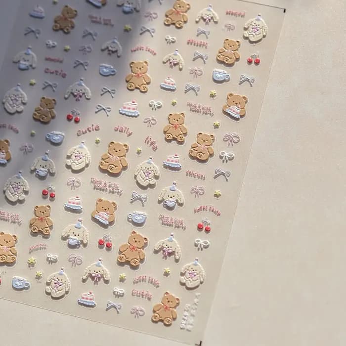 1 pièces 5D en relief mignon animal de compagnie manucure décalcomanie ongles dessin animé autocollant Kawaii animaux