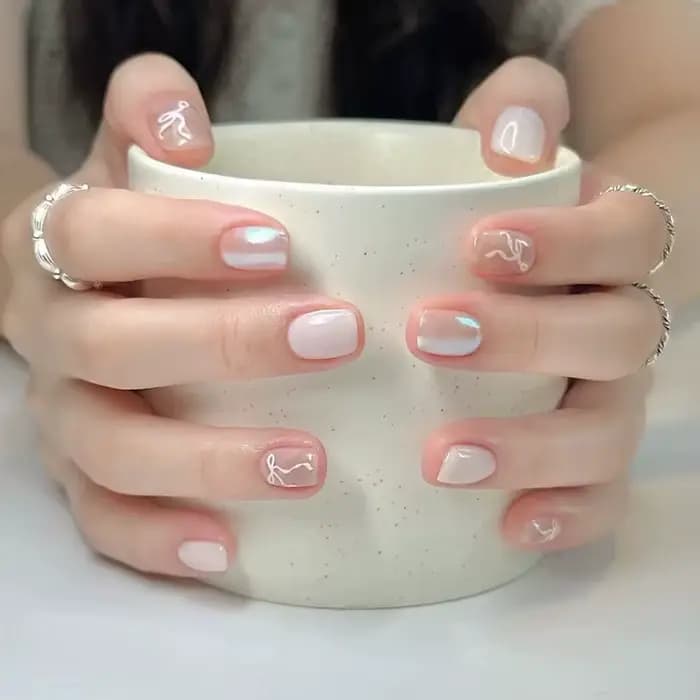 24 pièces paillettes diamant presse sur ongles Blush rose oeil de chat faux