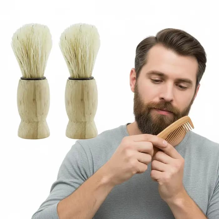 1/2 Pcs Pinceaux de Rasage et de Maquillage à Manche en Bois, Poils Naturels, pour Salon de Coiffure, Barbe, Savon, Mousse à Raser, Outils de Nettoyage Facial pour Hommes