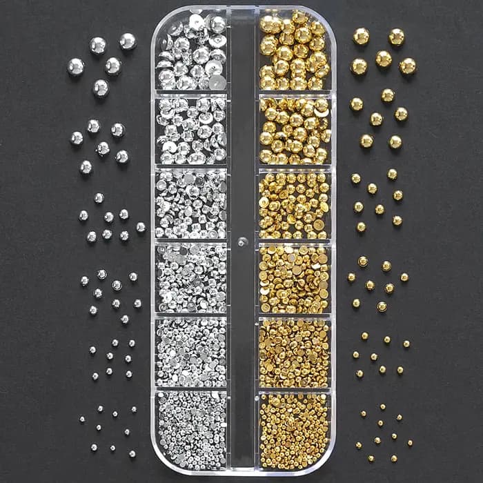 12 grilles de perles de Caviar 3D pour ongles, breloques en métal or argent, bijoux, boules en acier