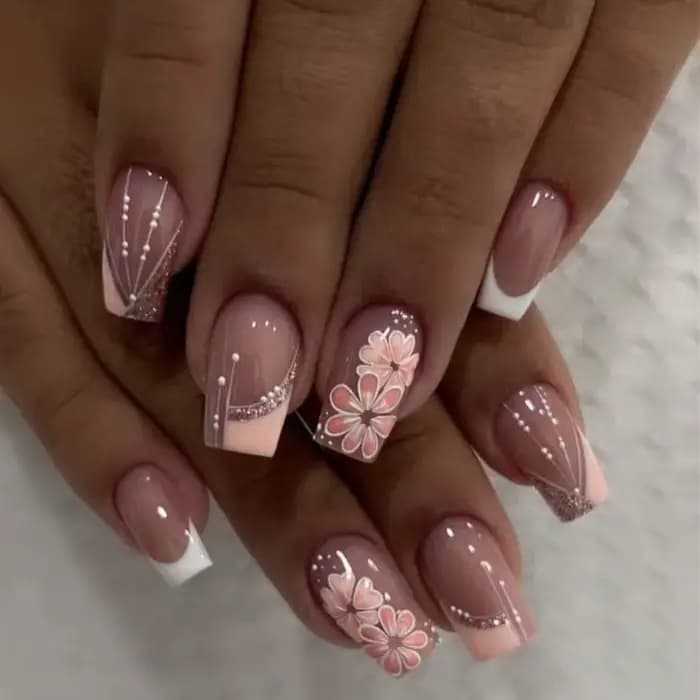 Faux ongles courts noirs solides, 24 pièces, avec motif de Rose, ballerine carrée artificielle, couv