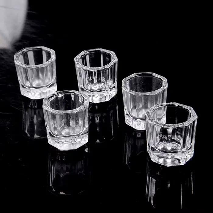 Mini verre cristal acrylique transparent, petite poudre octogonale, tasse à ongles liquide, brosse d