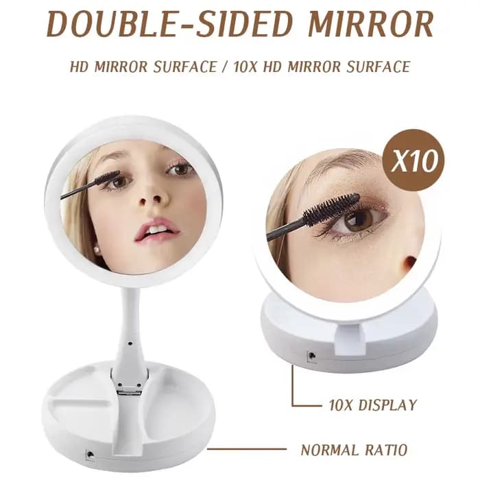 Miroir de maquillage LED à double alimentation (pile sèche/USB)