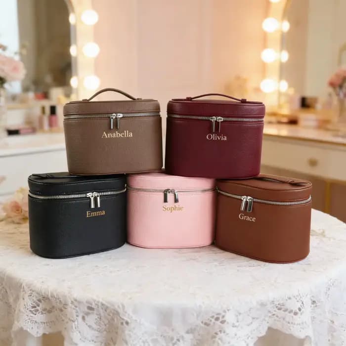 Pochette à maquillage personnalisée en cuir - Trousse de toilette chic pour voyage