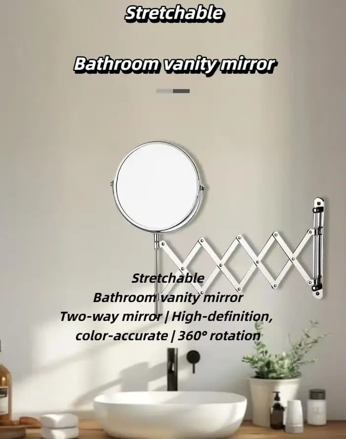 Miroir de maquillage grossissant portable extensible pour salle de bain d'hôtel, miroir pliable télescopique, double face à suspendre au mur