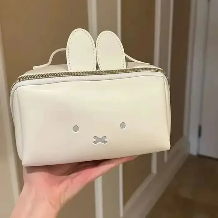 Kawaii Miffy mignon sac de maquillage multi fonctionnel Portable dessin animé lapin forme toilette haute capacité sac de rangement fille cadeau
