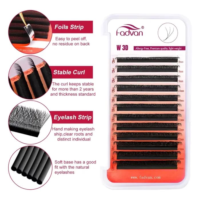 FADVAN 3D/4D/5D/6D/7D/8D Extension de cils en forme de W C D Curl cils de vison naturel préfabriqués