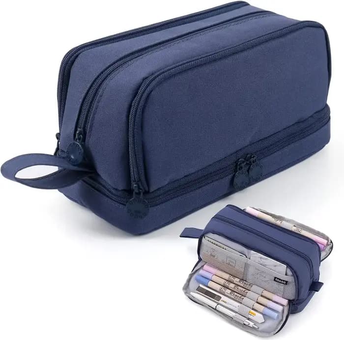 Sac à crayons noir, étui à stylos de grande capacité