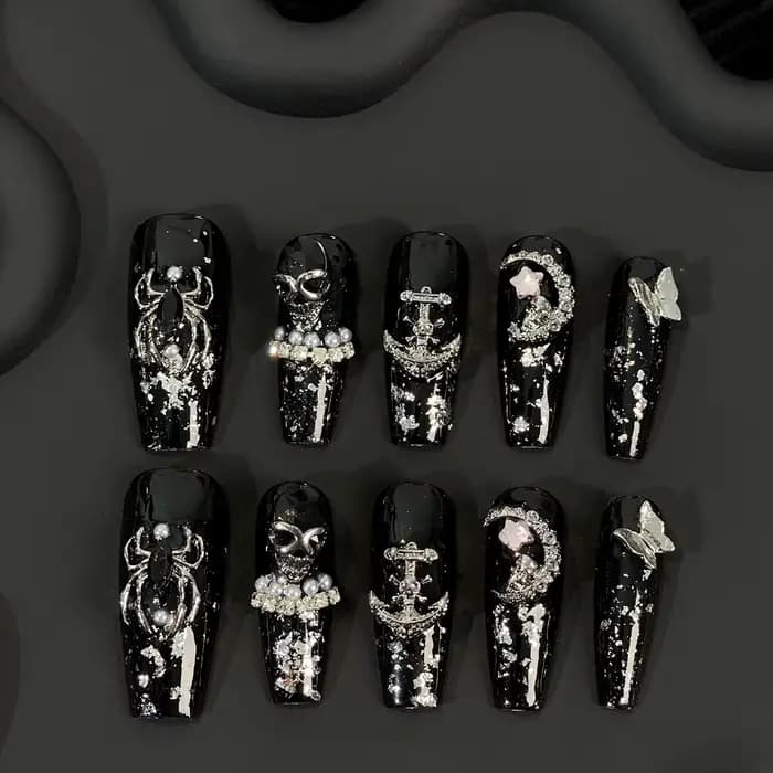 (10 pièces) ton noir lisse associé à des détails gothiques frappants, adapté aux amateurs de style d