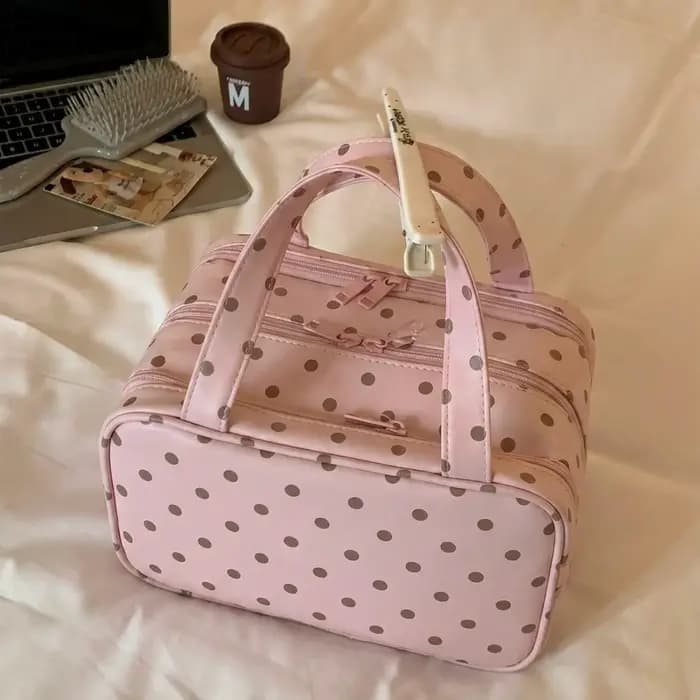 Sac de maquillage à pois pour femmes