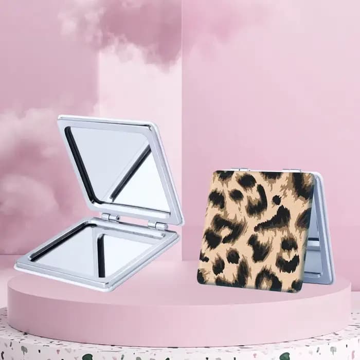 Miroir de maquillage carré double face imprimé léopard pour femme