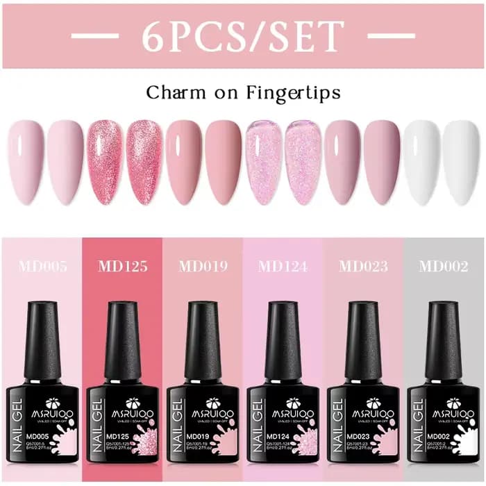 MSRUIOO 6 pièces nu rose Gel vernis à ongles ensemble paillettes coloré Semi Permanent UV Gel Kits b
