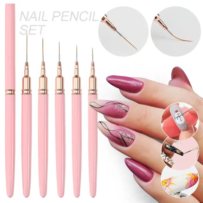 7/10/12/15/20m rose français Nail Art Liner peinture brosse 5 pièces/ensemble Ultra-mince lignes allongées ongles dessin
