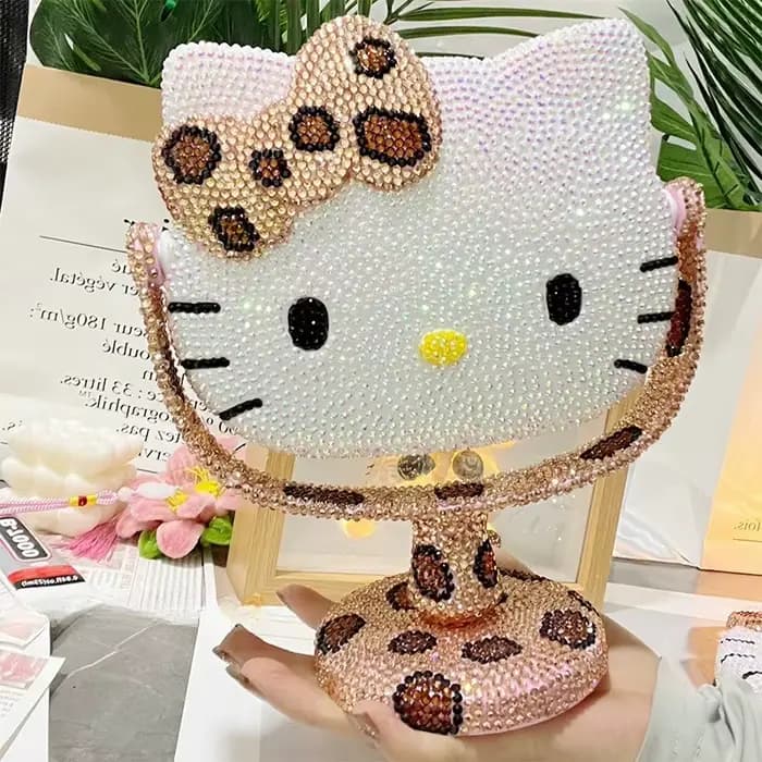 Miroir de maquillage rotatif de bureau KT à paillettes à imprimé léopard, kit de bricolage, cadeau fait main