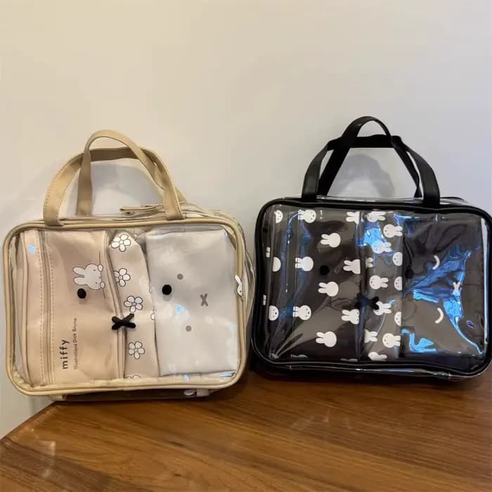 Ensemble de quatre trousses de maquillage Miffy Kawaii pour le voyage, sac de rangement portable à main, sac de classification pour articles de toilette, jouet cadeau