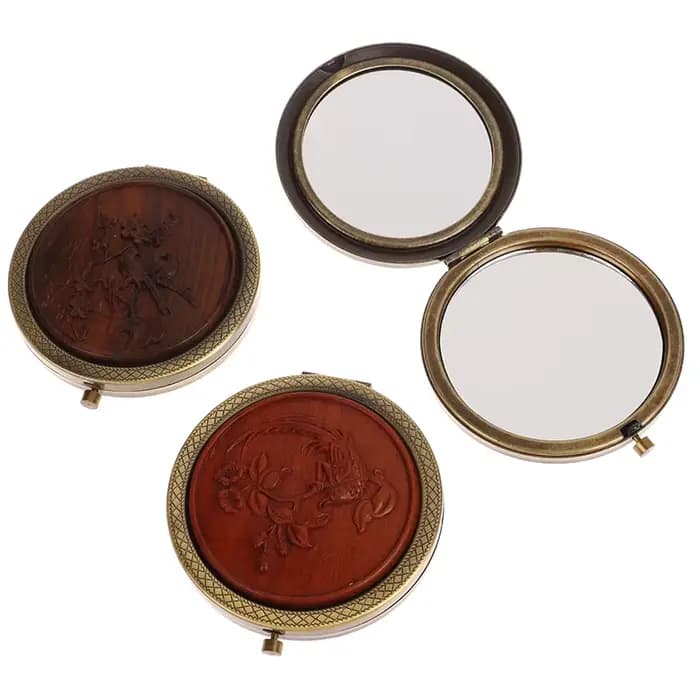 Miroir de Poche Pliant en Bois pour Femme