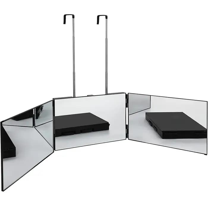 Miroir 360 portable noir avec crochets télescopiques réglables en hauteur idéaux pour le maquillage de coupe de cheveux autonomes essentiels Fordable