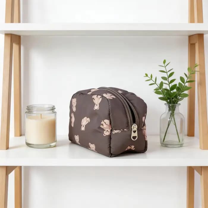 Trousse de maquillage imprimée ours en peluche