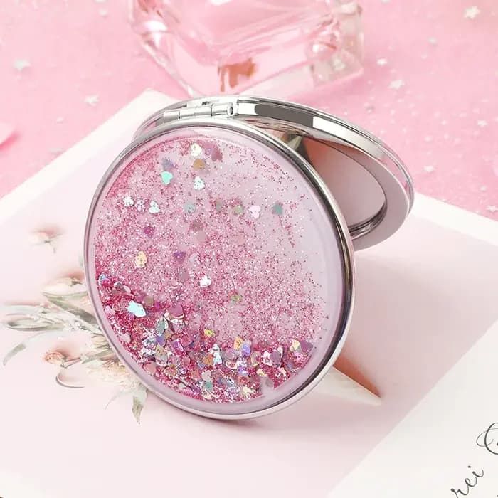 Miroir rond de maquillage créatif à sable mouvant, miroir Double face de dessin animé pour fille mig