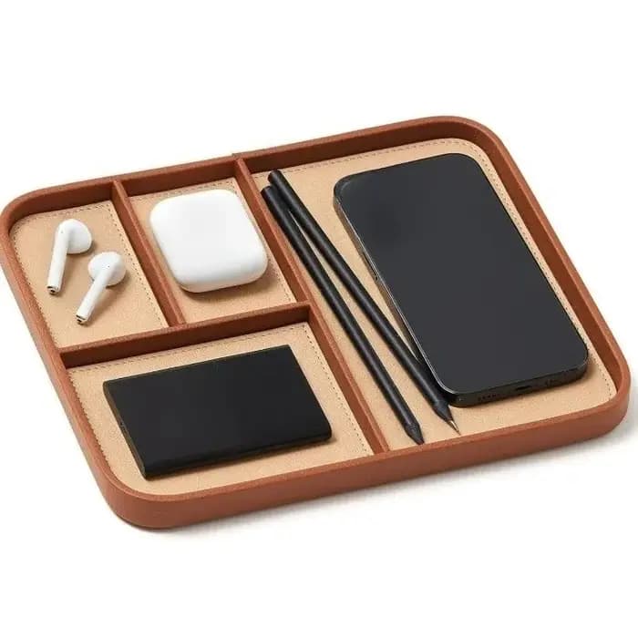 Plateau de rangement en cuir
