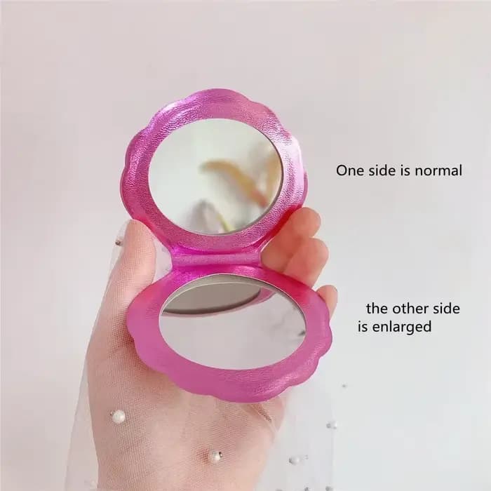 Rêve Laser couleur coquille forme miroir de maquillage 2X grossissant Portable Double face pliant poche Kawaii
