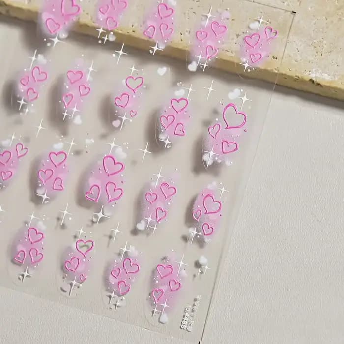 Autocollant 5D en dentelle avec nœud papillon rose et blanc, cœur d'amour, cristal de fraise, strass
