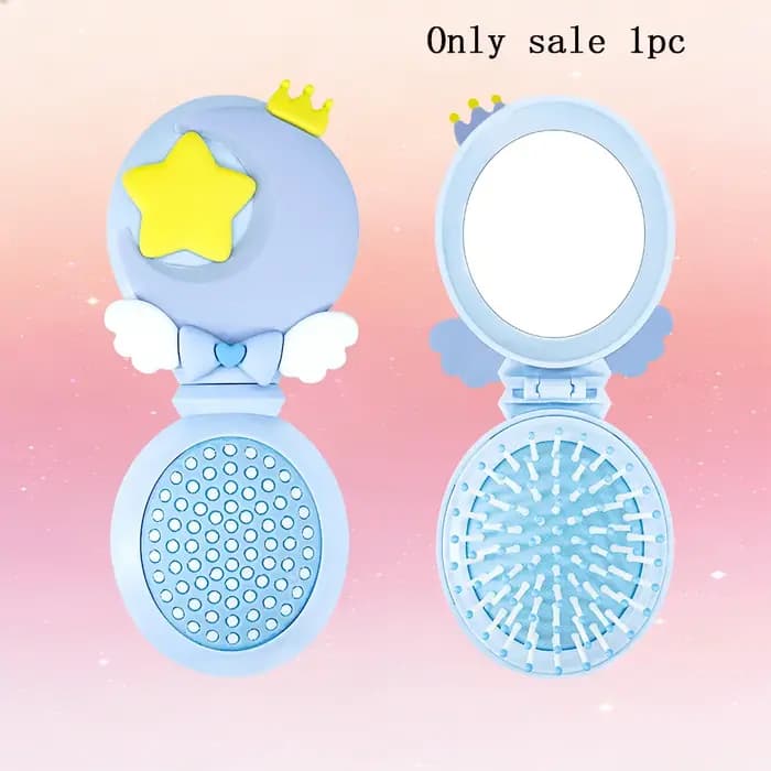 Peigne Miroir Pliant Série Magique - Design Mignon Lune & Étoile