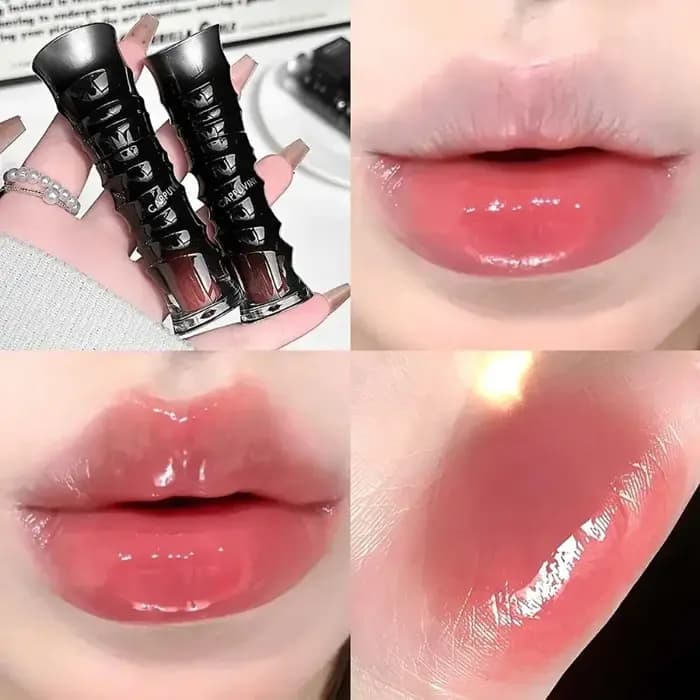Gloss à lèvres Crystal Punk Rouge Foncé Effet Miroir Hydratant, Non Collant, Teinte Rouge Chocolat Cerise, Brillant et Repulpant