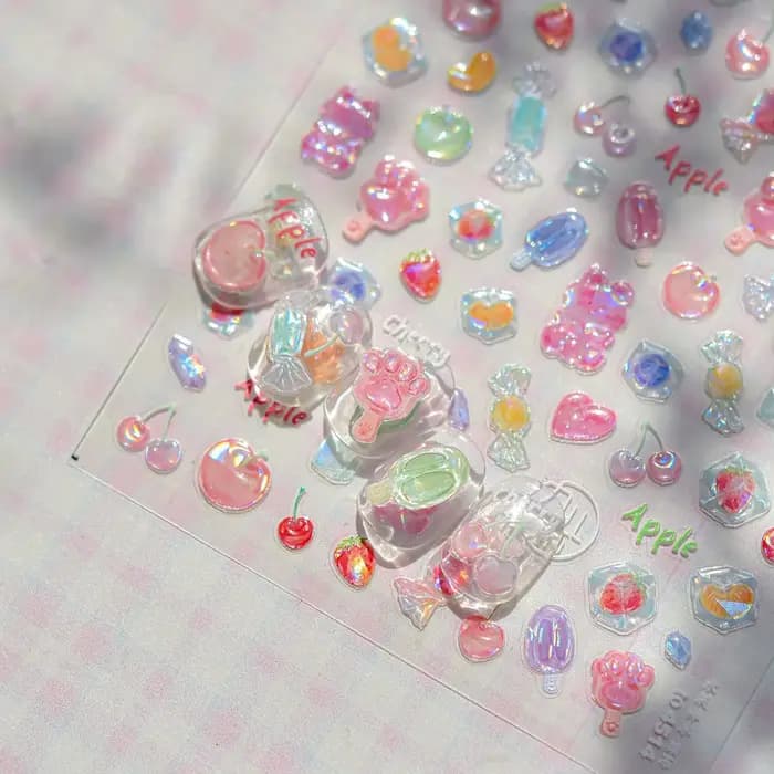 Autocollants pour ongles colorés en gelée de citron 5D