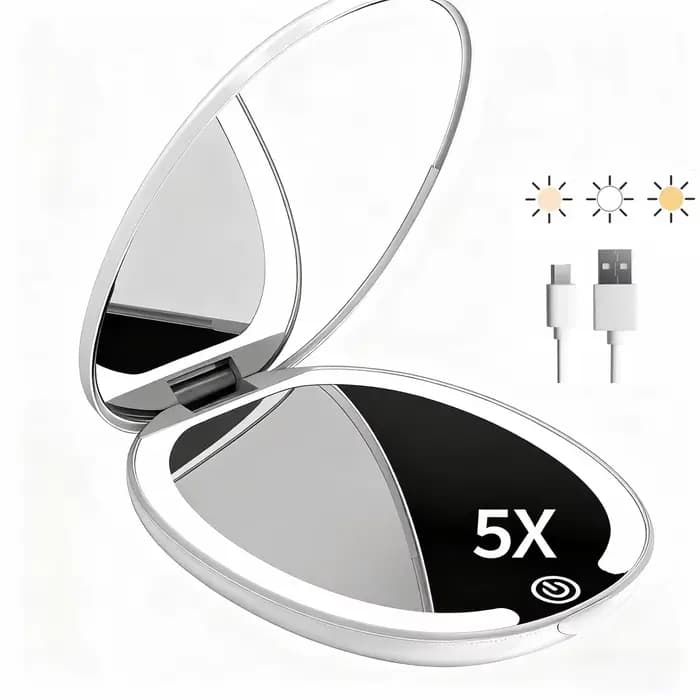 Miroir de maquillage de voyage avec lumière LED, miroir grossissant 5x, miroir de maquillage miniatu
