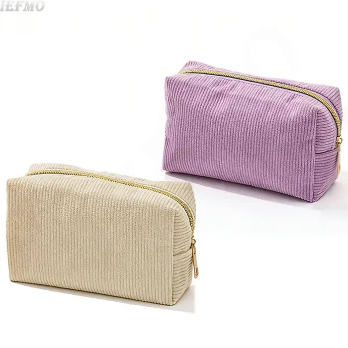 Trousse de Toilette de Voyage Portable en Velours Côtelé