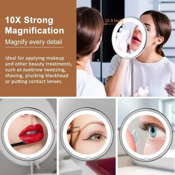 Miroir de vanité grossissant Flexible 10x avec LED
