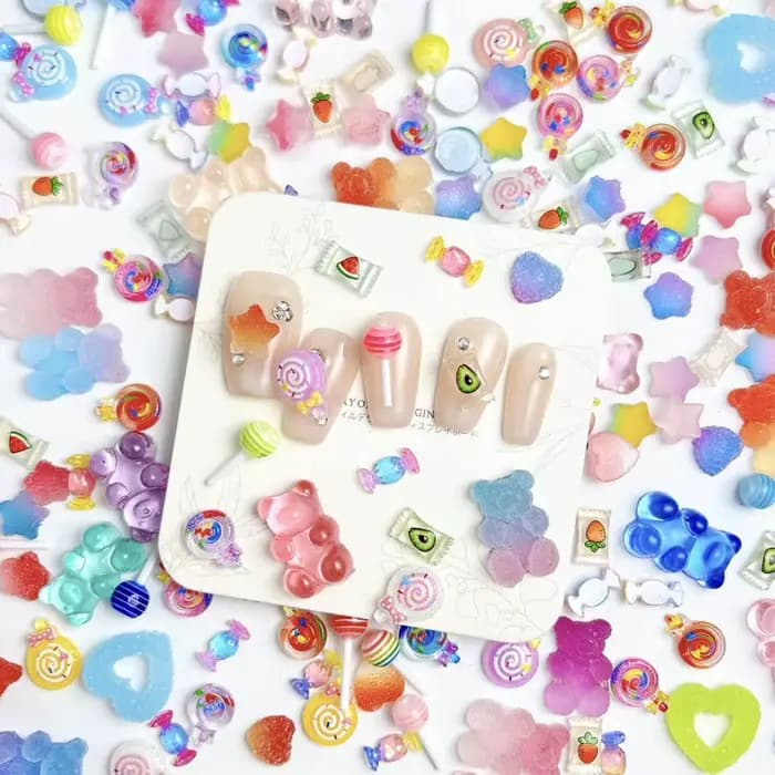 Bonbons colorés série mixte Nail Art breloques peints sucettes Fudge coeurs bêtes décorations d'ongles accessoires