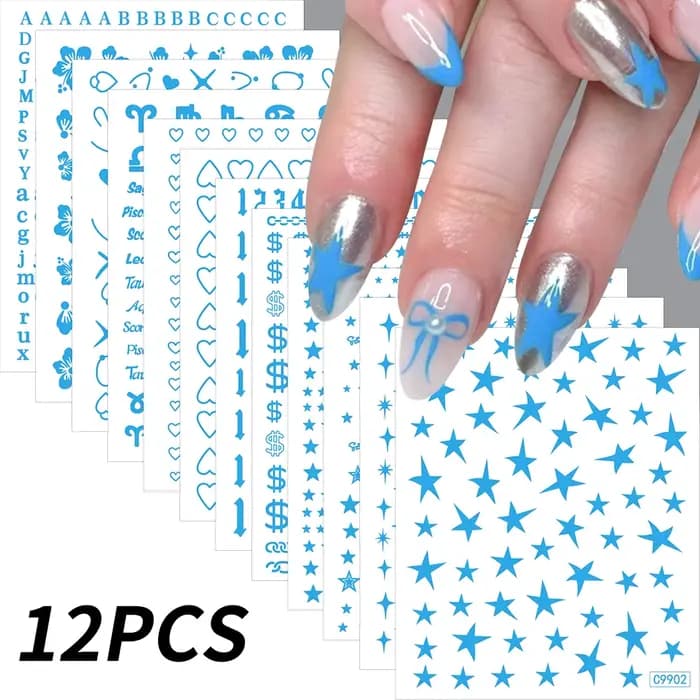 Autocollants pour ongles étoiles 3D or argent