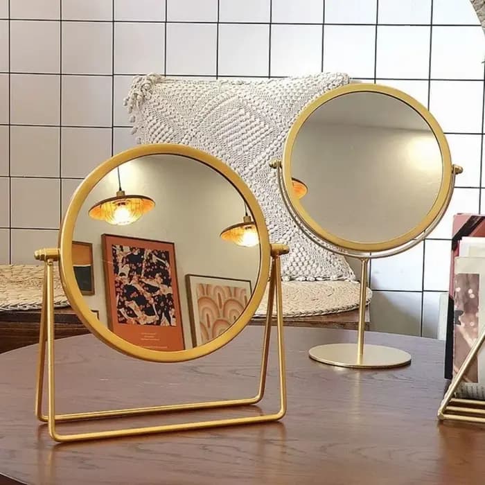 Nouveau miroir de maquillage rotatif à 360 degrés, miroir de table en métal doré avec support, miroir rond noir pour la chambre à coucher