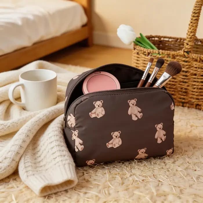 Trousse de maquillage imprimée ours en peluche