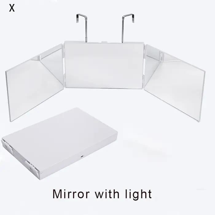 Miroir à cheveux pliable 3 voies avec LED